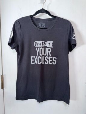 Grunt Style Unisex Black Short Sleeve Tee with 'YOUR EXCUSES' Graphic